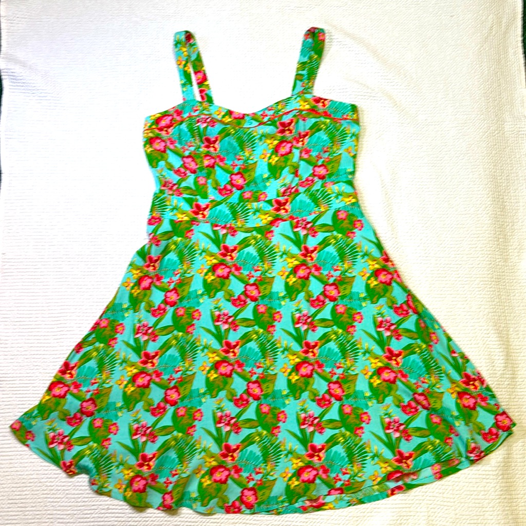 Matilda Jane Turquoise Blue Tropical Floral Hello Lovely By The Bay Dress 12 Euc